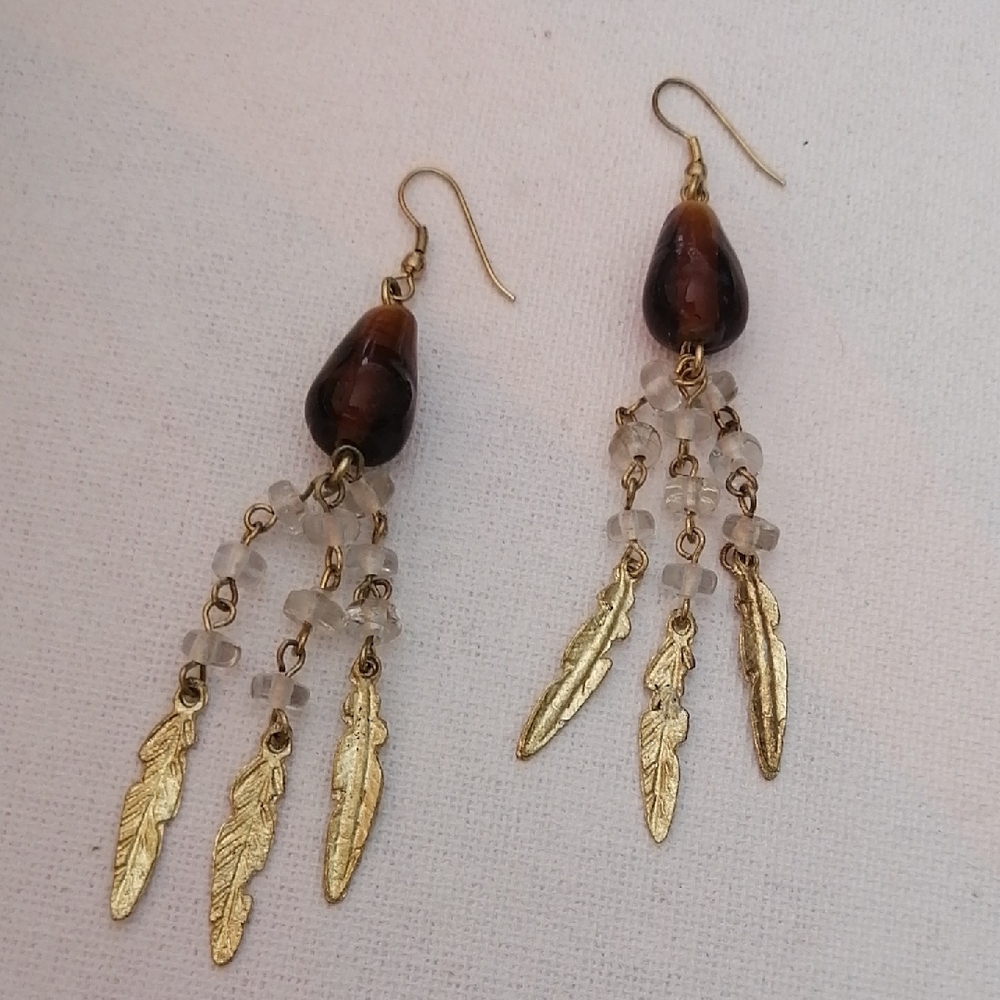 ✴️3/$25✴️Vintage Earrings Artisan Faux Amber Root Beer Art Glass Beads
